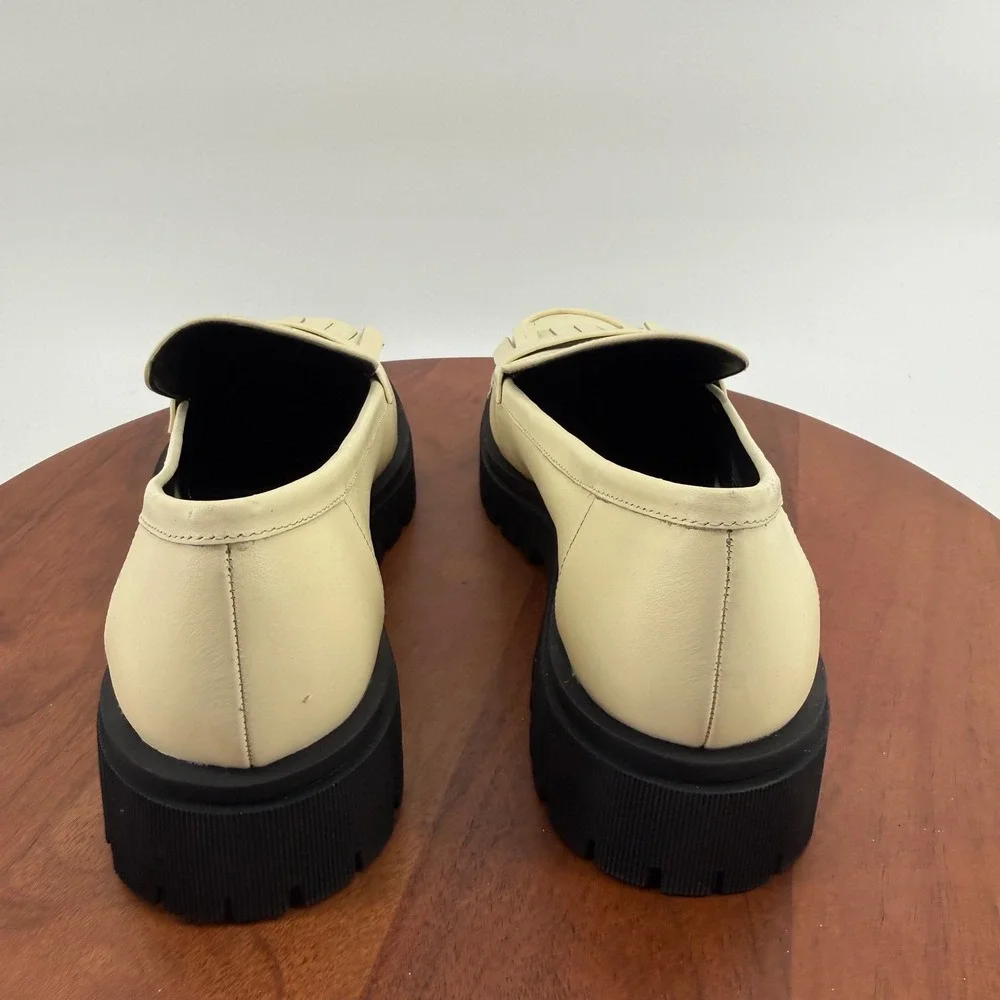 Sydney Silverman X Gianni Bini Cream Leather Kiltie Fringe Lug Sole Loafers 9.5M